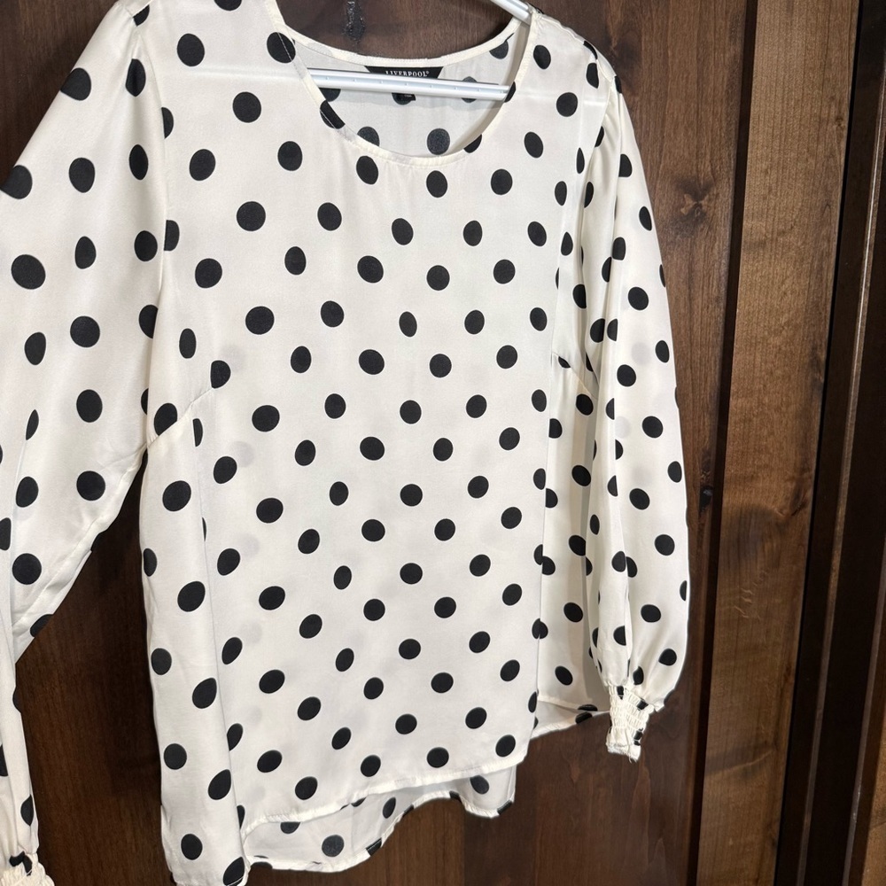 Liverpool White and Black Long Sleeve polka dot Relaxed Blouse Size M - Picture 4 of 7